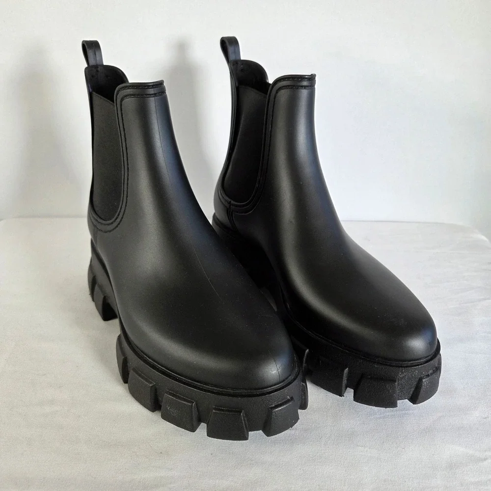 Jeffrey Campbell‎ Black Chelsea Rain Boots Chunky Lug Sole Platform Ankle 10